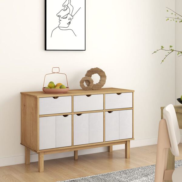 vidaXL Credenza OTTA Marrone e Bianco 114x43x73,5 cm in Legno di Pino
