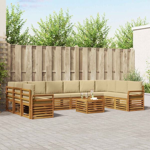 vidaXL Set divano sezionale con cuscino 11 pcs Naturale e Beige