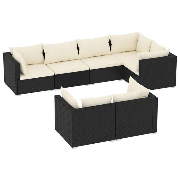 vidaXL Set Salotto da Giardino con Cuscini 7pz Nero Polyrattan