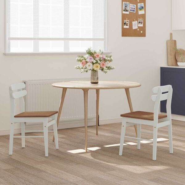 vidaXL Sedia da pranzo 2 pcs Bianco e Naturale Legno di gomma solido