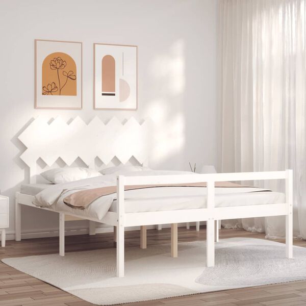 vidaXL Letto per Anziani con Testiera Bianco 140x200 cm Legno Massello