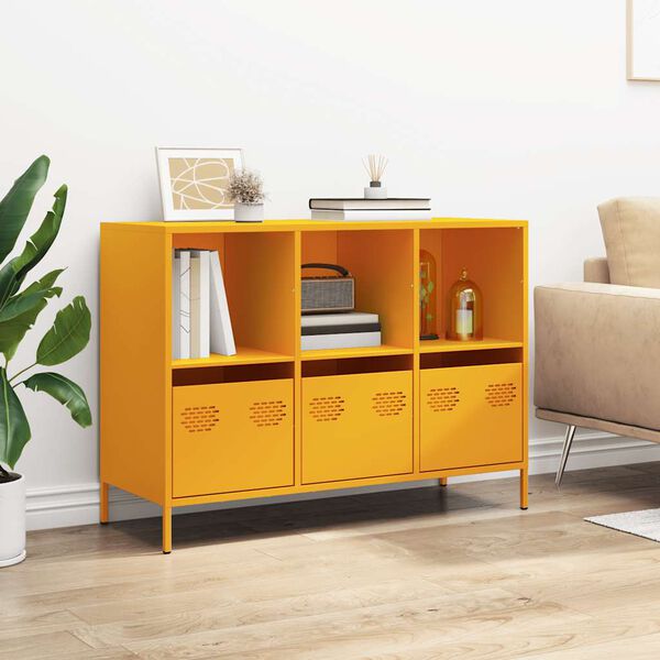 vidaXL Credenza Giallo Senape 101,5x39x73,5 cm Acciaio Laminato Freddo