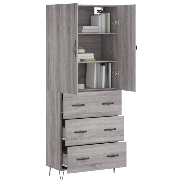 vidaXL Credenza Grigio Sonoma 69,5x34x180 cm in Legno Multistrato