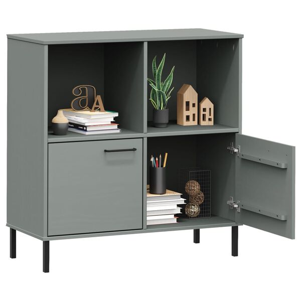 vidaXL Libreria Gambe Metallo Grigio 90x35x90,5 cm Legno Massello OSLO