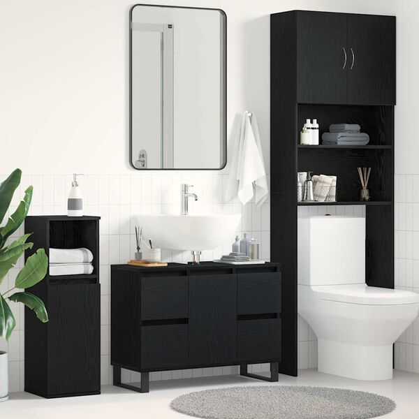 vidaXL Mobile da Bagno Rovere Nero 80 x 33 x 60 cm Legno multistrato