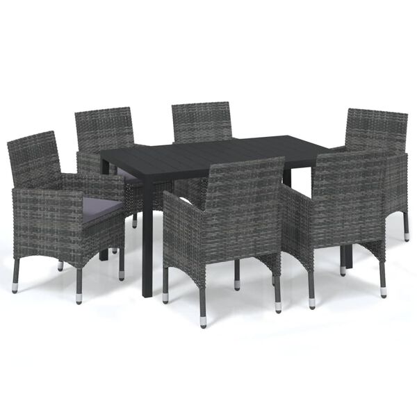 vidaXL Set da Pranzo per Giardino 7 pz con Cuscini Polyrattan Grigio