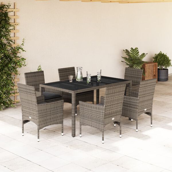 vidaXL Set da Pranzo da Giardino 7 pz con Cuscini Polyrattan e Vetro