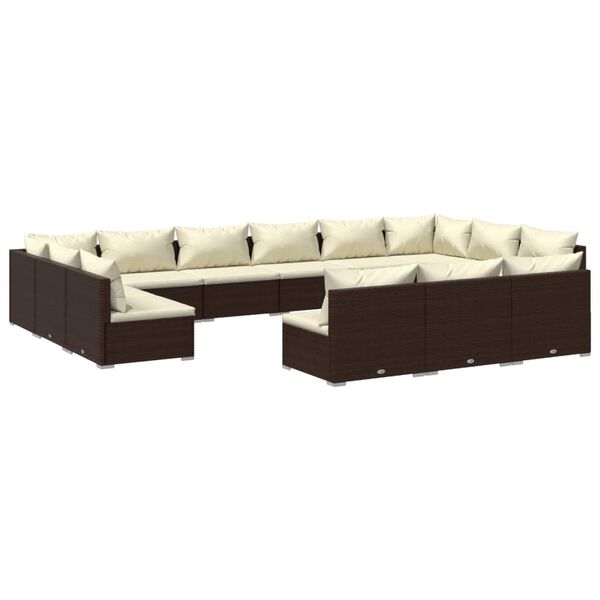 vidaXL Set Divani da Giardino 13 pz con Cuscini in Polyrattan Marrone