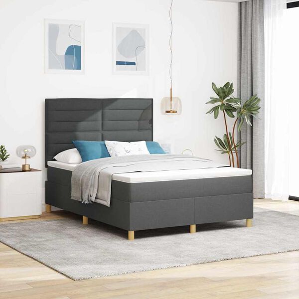 vidaXL Letto a molle con materasso Grigio scuro 140 x 200 cm Tessuto