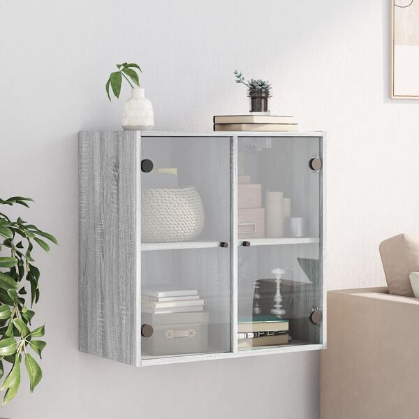 vidaXL Mobile a Muro con Ante in Vetro Grigio Sonoma 68x37x68,5 cm