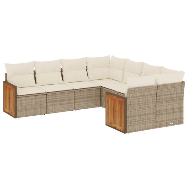 vidaXL Set Divano da Giardino 8 pz con Cuscini Beige in Polyrattan