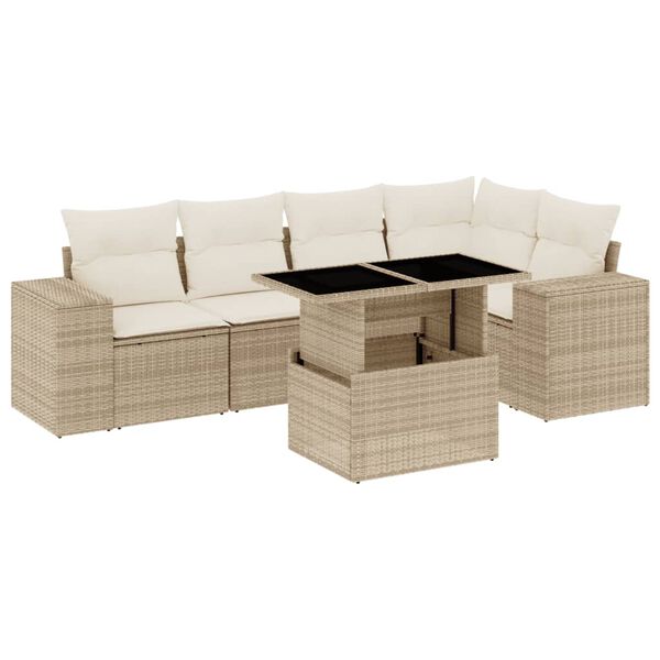 vidaXL Set Divano da Giardino 6 pz con Cuscini Beige in Polyrattan
