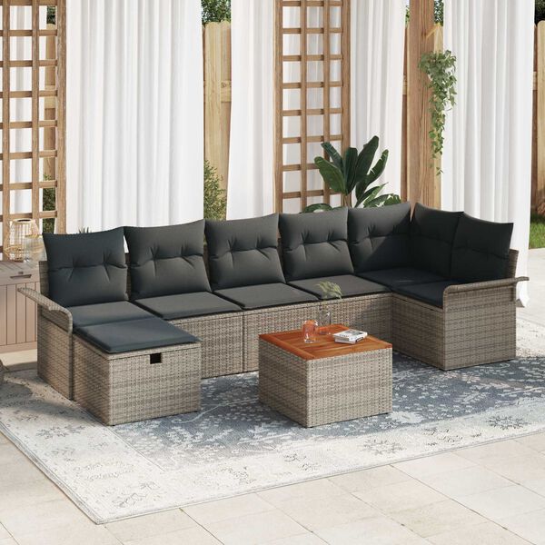 vidaXL Set Divano da Giardino 8 pcs Grigio polyrattan