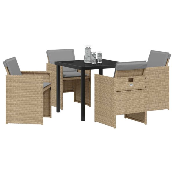 vidaXL Set da Pranzo per Giardino con cuscino 5 pcs Beige polyrattan