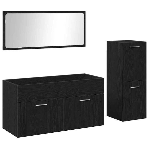 vidaXL Set di mobili per il bagno 3 pcs Rovere Nero Legno multistrato