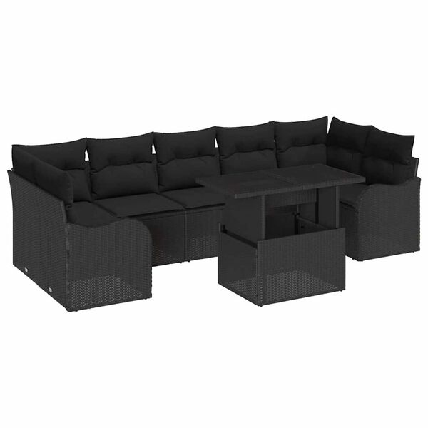 vidaXL Set Divano da Giardino con cuscino 8 pcs Nero polyrattan