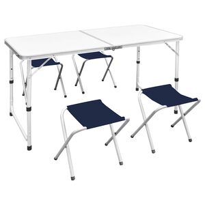 vidaXL Set Tavolo da Campeggio Pieghevole 4 Sedie Regolabile 120x60 cm