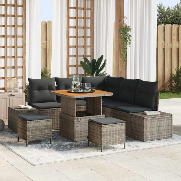 vidaXL Set Divano da Giardino con cuscino 8 pcs Grigio Poly Rattan