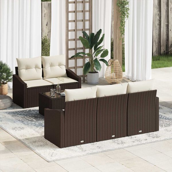 vidaXL Set di divani con cuscino 6 pcs Marrone e Crema polyrattan