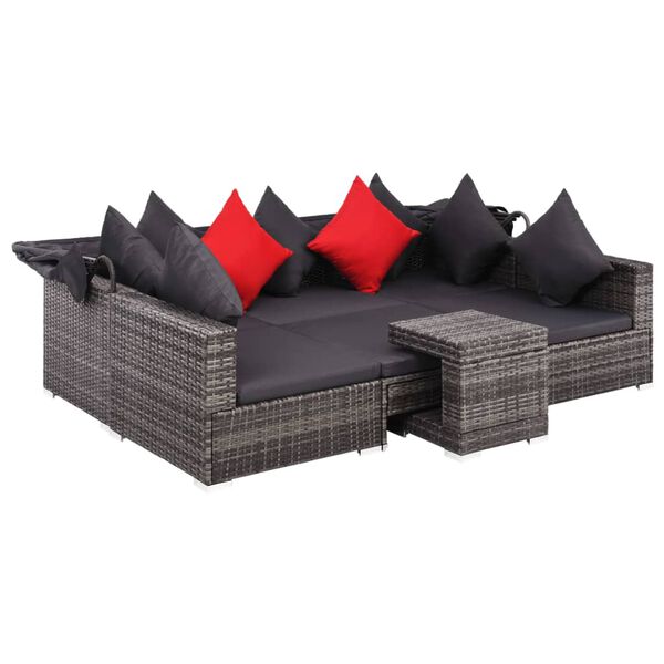 vidaXL Set Divani da Giardino 7 pz con Cuscini in Polyrattan Grigio