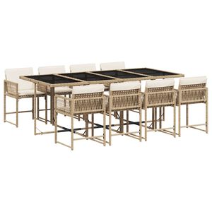 vidaXL Set da Pranzo da Giardino 9 pz con Cuscini Beige in Polyrattan