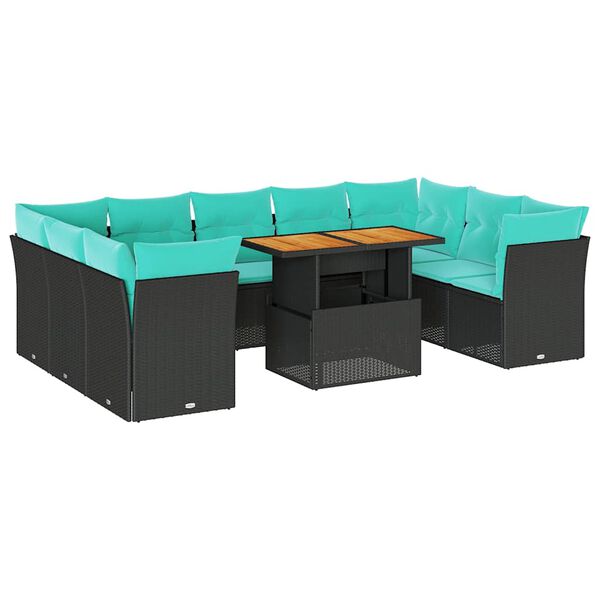 vidaXL Set Divani da Giardino 10pz con Cuscini in Polyrattan Nero