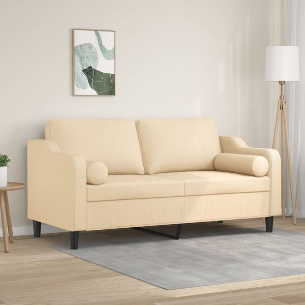 vidaXL Divano a 2 Posti con Cuscini Crema 140 cm in Tessuto