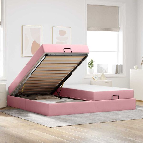 vidaXL Struttura letto con materasso con materasso 2 pcs Rosa Velluto