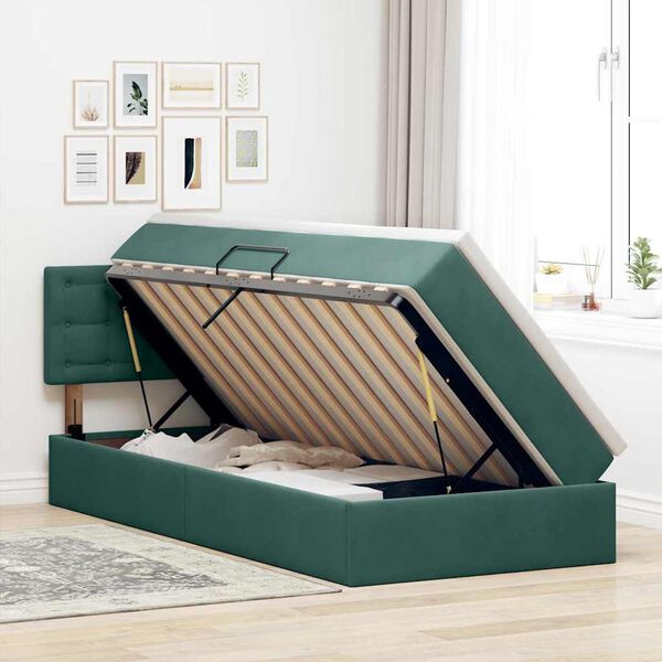 vidaXL Letto con contenitore e LED Verde Scuro 90 x 200 cm Velluto