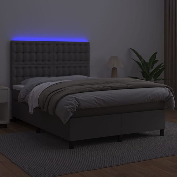 vidaXL Giroletto Molle con Materasso e LED Grigio 140x190cm Similpelle