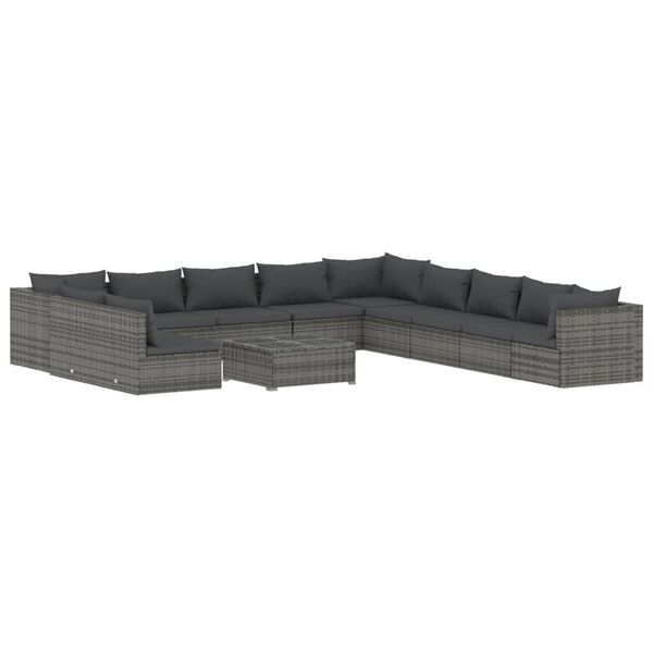 vidaXL Set Divani da Giardino 12 pz con Cuscini in Polyrattan Grigio
