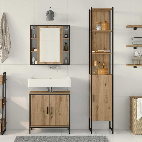 vidaXL Unit&agrave; da Bagno con lo scaffale 3 pcs Marrone Legno multistrato