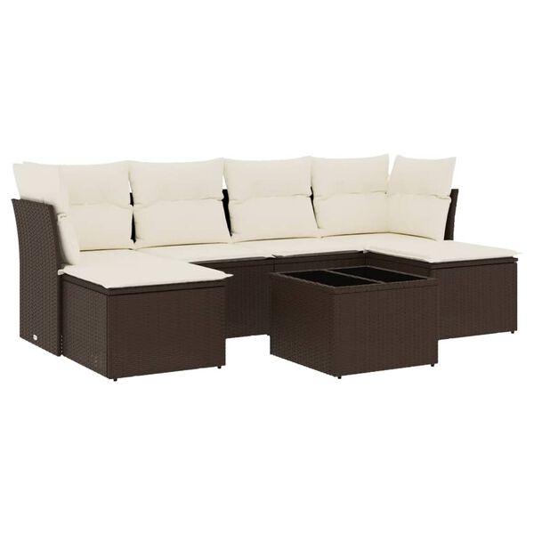 vidaXL Set Divani da Giardino 7 pz con Cuscini Marrone in Polyrattan