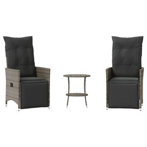 vidaXL Set da Bistr&ograve; 3 pz con Cuscini Grigio in Polyrattan