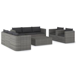 vidaXL Set Divani da Giardino 9 pz con Cuscini in Polyrattan Grigio