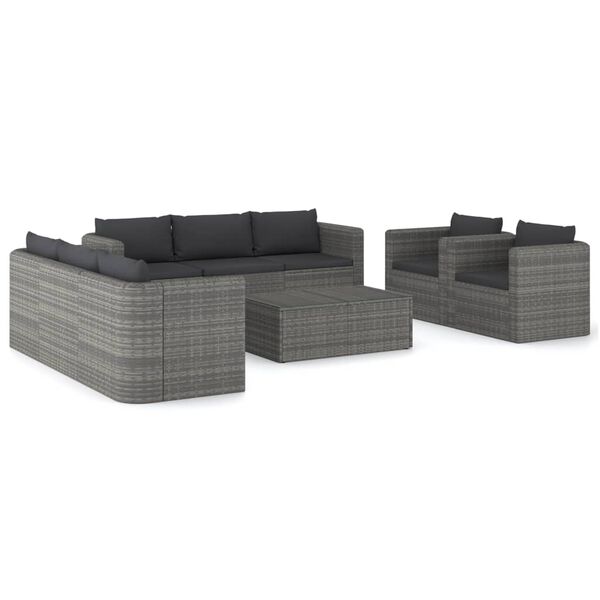 vidaXL Set Divani da Giardino 9 pz con Cuscini in Polyrattan Grigio
