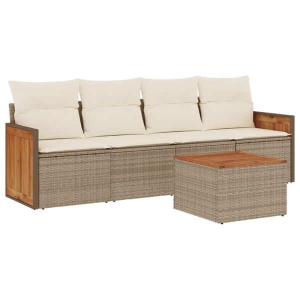 vidaXL Set Divano da Giardino 5 pz con Cuscini Beige in Polyrattan