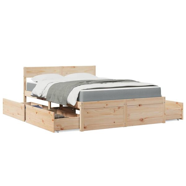 vidaXL Letto con Cassetti e Materasso 120x200 cm Legno Massello Pino