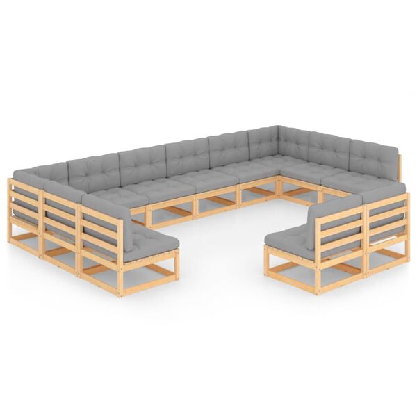 vidaXL Set Divani Giardino 12 pz con Cuscini in Legno Massello di Pino