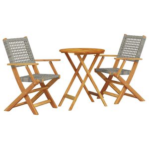 vidaXL Set da Bistrot 3 pz Grigio in Polyrattan e Legno Massello