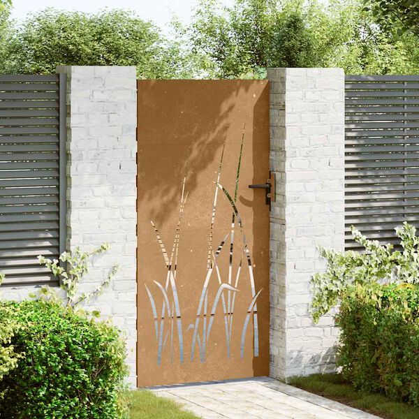 vidaXL Cancello da Giardino 85x175 cm in Acciaio Corten Design Erba
