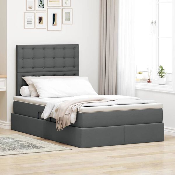 vidaXL Letto con contenitore e LED Grigio scuro 120 x 200 cm