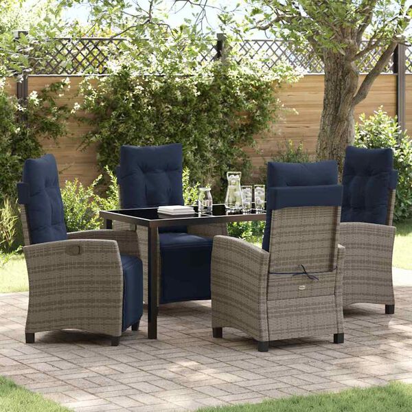 vidaXL Set da Pranzo per Giardino con cuscino 5 pcs Grigio polyrattan