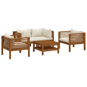 vidaXL Set Divani da Giardino 5 pz con Cuscini Crema in Legno Acacia
