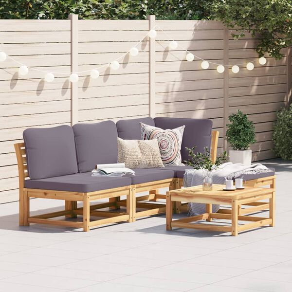 vidaXL Set Salotto da Giardino 5 pz con Cuscini Legno Massello Acacia