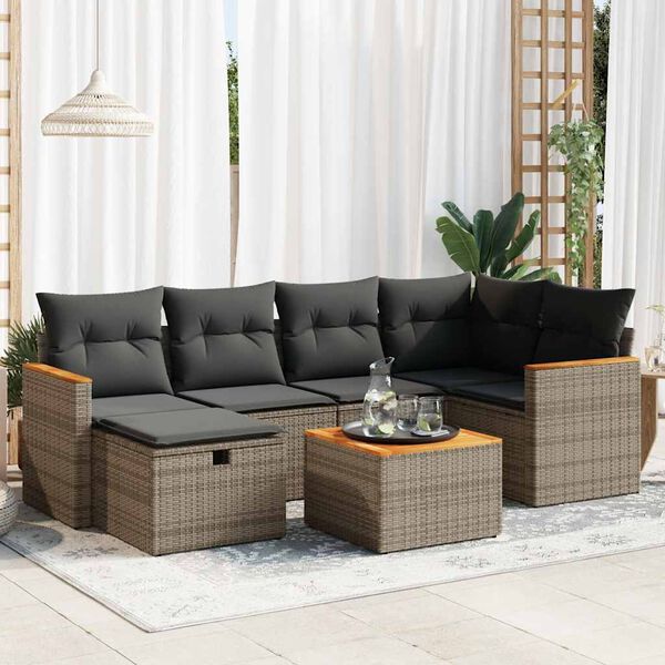 vidaXL Set Divani da Giardino 7 pz con Cuscini Grigio in Polyrattan
