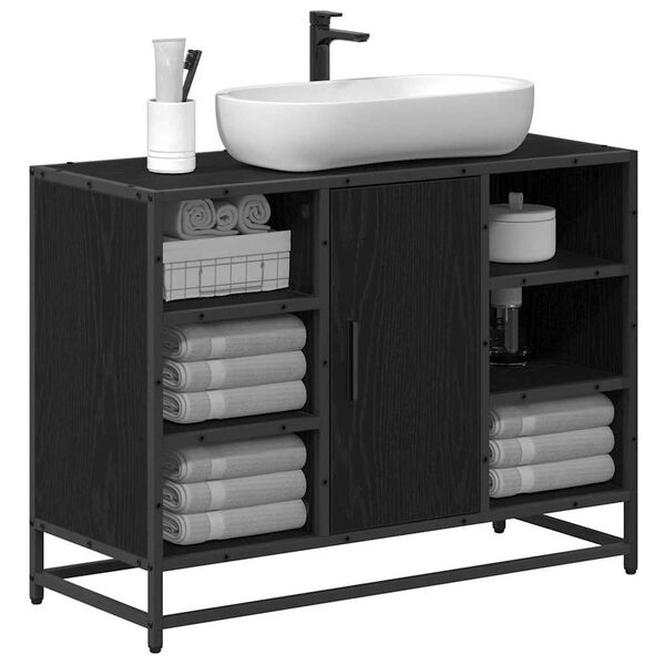 vidaXL Mobile da Bagno Rovere Nero 80 x 33 x 60 cm Legno multistrato