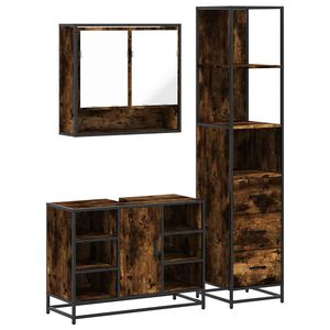 vidaXL Set Mobili da Bagno 3 pz Rovere Fumo in Legno Multistrato