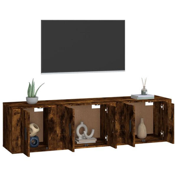 vidaXL Set Mobili Porta TV 3 pz Rovere Fumo in Legno Multistrato