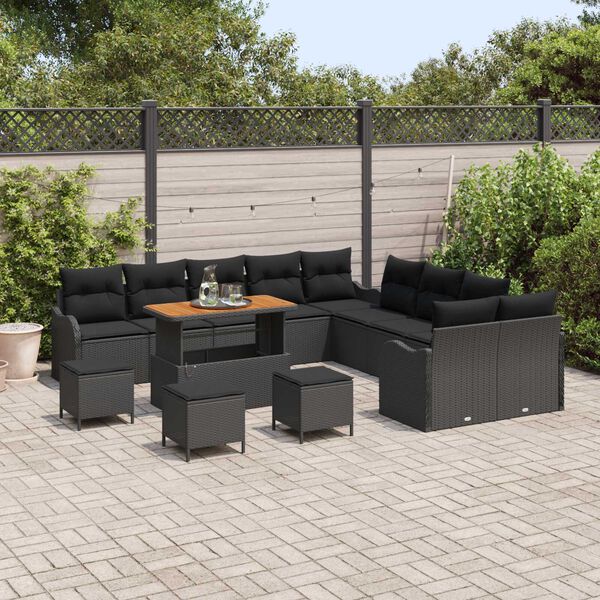 vidaXL Set Divano da Giardino 14 pcs Nero polyrattan